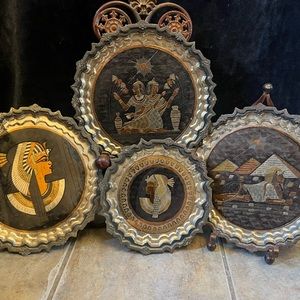 Set of four Vintage Egyptian metal wall plaques
